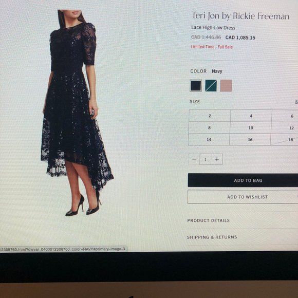 Teri Jon by Rickie Freeman - Navy Hi-Low Dress - Picture 1 of 11